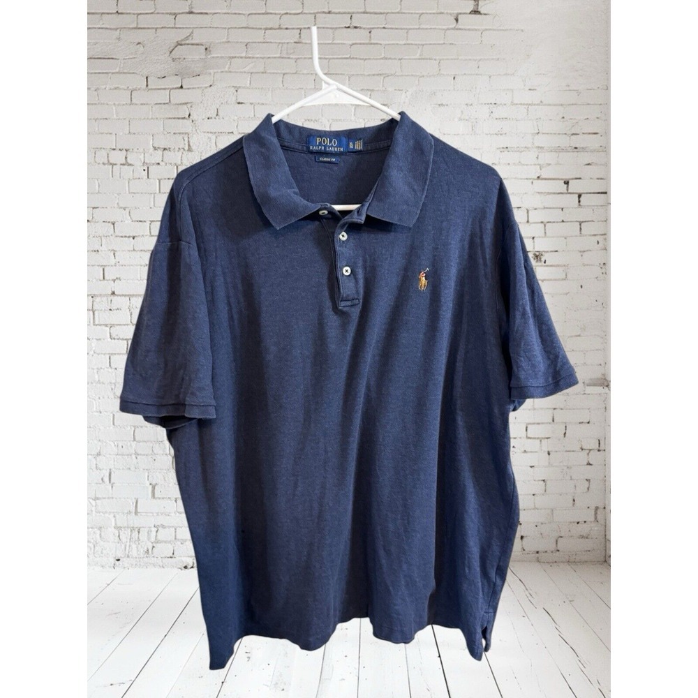 🔥Polo Ralph Lauren🤑 Navy Blue Cotton Polo Classic Fit Shirt Soft Men's XL T